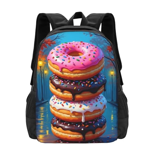 Three Donuts Stacked On Top of Each Other Beautiful Backpack Large Durable Book Bag Double Zipper Unisex