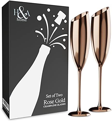 Rose Gold Champagne Flutes,Champagne Flutes Glass,Unique Champagne Glasses,Great Wedding Glasses for Bride and Groom or Bachelorette Parties,Toasting Glass, Mr and Mrs Flutes, Mimosa Glass