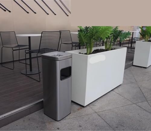 Outdoor Stainless Steel Trash Can & Ashtray, Vertical Metal Design, Floor Standing Garbage Bin for Patios, Gardens & Parks - Durable Brown Outdoor Waste Container