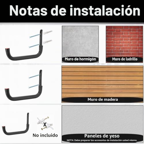 Miniatura 7 de Pipafox Ganchos De Almacenamiento Para Garaje, Cada Estante Pesado Para Kayak Con Capacidad De Carga De 45 Kg, Gancho De Pared Para Canoa, Escalera, Sillas Plegables, Tabla De Surf 27 Cm X 39 Cm