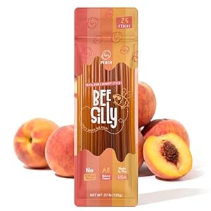 Bee Silly Flavored Honey Sticks – USDA Grade Single Serve Straws, Only 15 Calories Each – Pure Natural Ingredients, No Artificial Colors or Additives – Portable Energy Snack for Kids (25 pack, Peach)