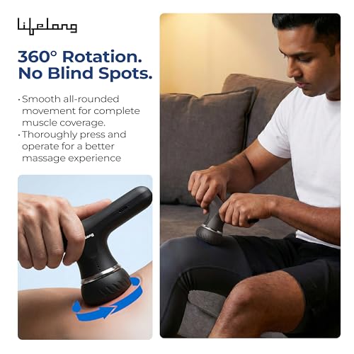 Image of Lifelong Flathead Massager | Body Massager for Pain Relief | 4 Specialized Heads for Targeted Therapy | 4 Speed Levels | Full Body Electric Percussion Massager for Adults & Children | Black