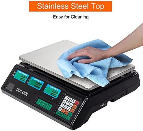 88LB 40KG Deli Electronic Commercial Price Computing Scale w/ LCD Display, Stainless Steel Platform & Charging Cable for Store, Kitchen, Restaurant Market, Farmer, Food, Meat, Fruit