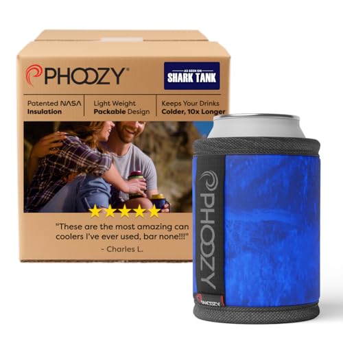 PHOOZY Insulated Can Cooler for 12oz Cans with NASA-Inspired Technology - Patented Koozie That Keeps Drinks Cold 10x Longer - Lightweight Beer Koozie for Outdoor Adventures - Blue