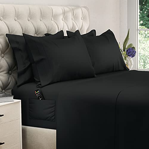 Image of DREAMCARE Full Size Sheets - 6 pcs Breathable Cooling Sheets Full Size Bed | up to 15 inch Deep Pocket Full Sheet Set with Side Pockets - Extra Soft Full Size Bed Sheets - Hotel Luxury Bed Sheets - Black