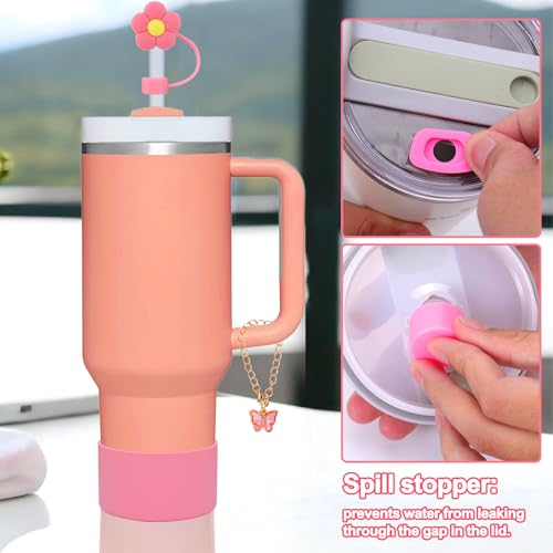 Mity rian Set for Stanley Cup Accessories - 10PCS Accessories Including 2 Pcs Straw Cover Cap, 4 Pcs Spill Proof Stopper,1 Pc Silicone Boot and 1pc Cute Charm for Stanley Cup 30/40OZ - Thumbnail 3