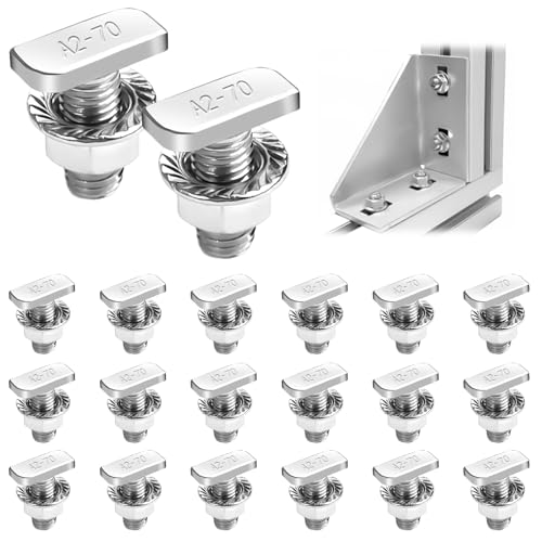 Pack of 20 Hammer Head Screws M8 x 20 mm A2-70 Greenhouse Screws Stainless Steel with Flange Nuts Corrosion Resistant and Weatherproof Perfect for PV Solar Mounting Rails, Greenhouses and Aluminium