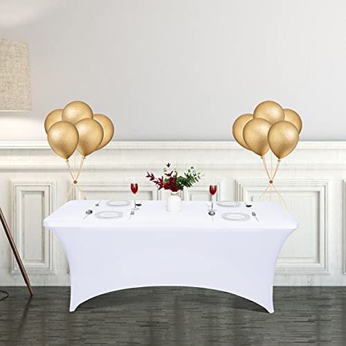 Image of CWK 6FT Stretch Spandex Table Cover for Rectangular Tables - Elastic Fitted Tablecloth for Folding Tables, Wrinkle Resistant, Durable Table Protector for Parties,Weddings,Banquets &Events (White)