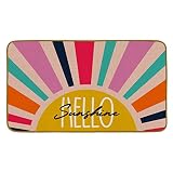 Burosev Boho Abstract Art Hello Sunshine Decorative Doormat, Bohemian Sunrise Sunset Floor Mat, Rust