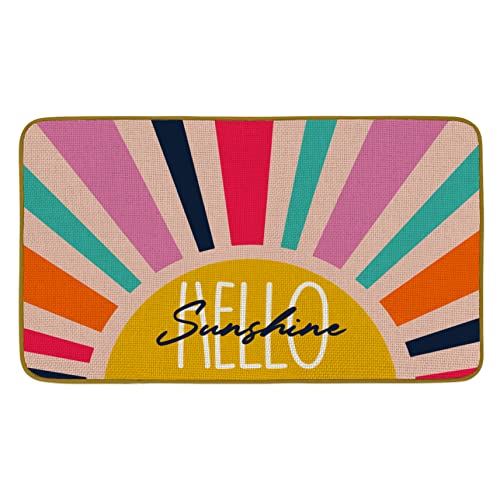 Burosev Boho Abstract Art Hello Sunshine Decorative Doormat, Bohemian Sunrise Sunset Floor Mat, Rustic Pink Sunshine Farmhouse Decor For Home Indoor Outdoor Front Porch Door Mat (17 X 30 Inch) #TOP4