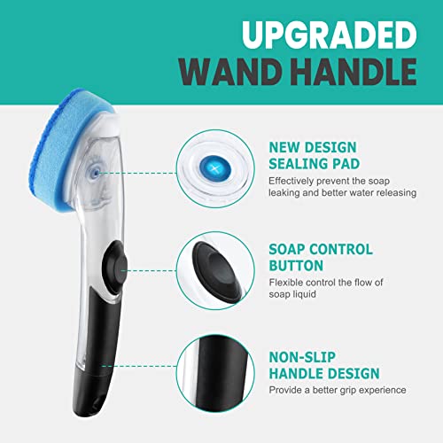 Dishwand Refills With Handle, 5 Non Scratch Replacement Sponge Heads, 1 Advanced Soap Control Dispenser, Heavy Duty Dish Wand Scrubber Set, Dishwashing Scrub Brush Pads, Dishwasher Cleaning Scrub Tool #TOP3