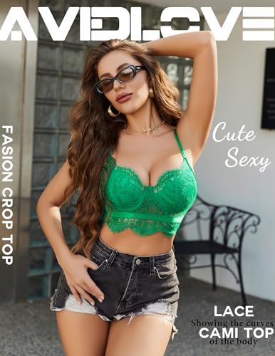 Image of Avidlove Lace Bralettes for Women Y2k Strap Bustier Cami Top V Neck Camisole Lingerie