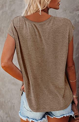 Kingfen Short Sleeve Shirts For Women Casual U Neck Womens Summer Tops Loose Fit Beach Oversized Workout Tops For Women Casual Comfort Colors Tshirt Blouses For Women Khaki Shirts Hiking Large #TOP1