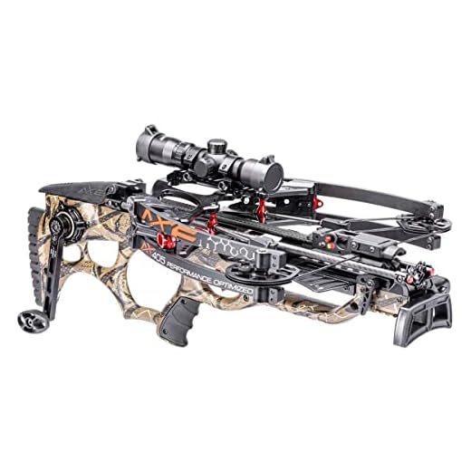 Axe Crossbows AX405 - Shoot Through Riser, Integrally Mounted 3 Arrow Quiver, Multi Range Illuminated Reticle Scope, (3) Micro Diameter Bolts with 100 Grain Practice Tips Included, Model AX40001