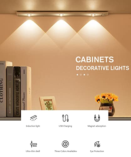 3 Colors Motion Sensor Under Cabinet Lights Dimmable Closet Night Lights Wireless Rechargeable Magnetic Light Kitchen Night Lights For Wardrobe Cabinet Cupboard 1500Mah #TOP2
