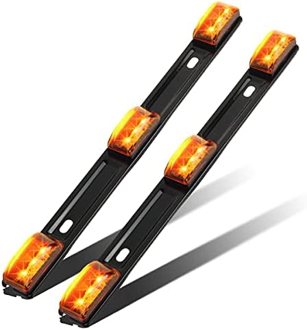 Partsam 2Pcs Amber Truck Trailer ID Light Bar 9 LED 3-lamp Front Clearance Identification Light Bar Amber Clearance Marker Light Strip Bar with Stainless Steel Brackets Sealed Waterproof