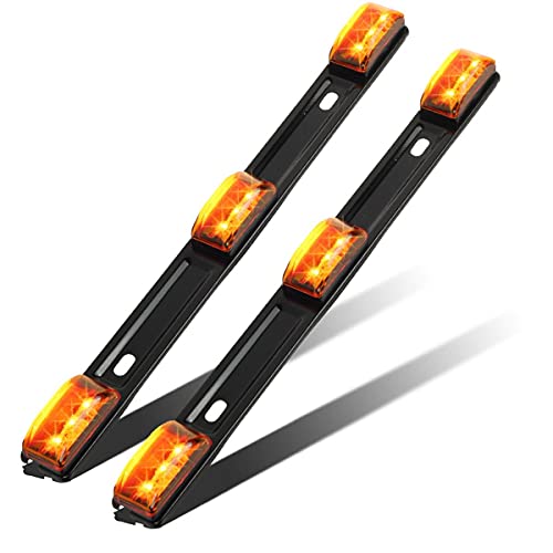 Partsam 2Pcs Amber Truck Trailer Id Light Bar 9 Led 3-Lamp Front Clearance Identification Light Bar Amber Clearance Marker Light Strip Bar With Stainless Steel Brackets Sealed Waterproof #TOP5