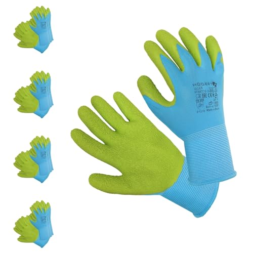 Högert Technik ULLER latexbeschichtete Handschuhe, blau/grün, Größe 9, 12 Paar/Packung, Schutz vor mechanischen Gefahren, Flexibilität und hoher