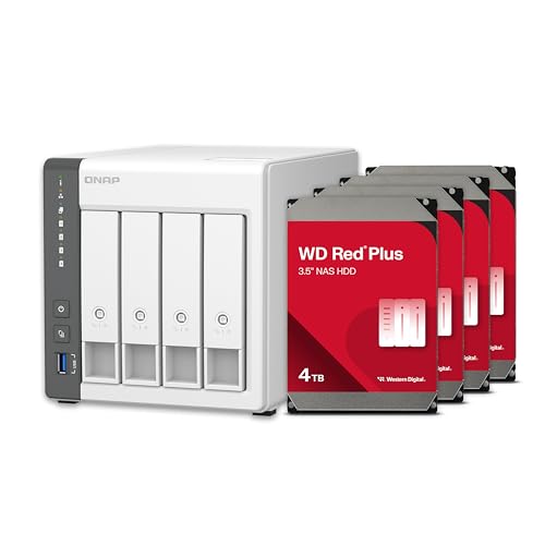 Image of QNAP TS-433-4G-44W-US 4 Bay NAS with 12TB Storage Capacity, Preconfigured RAID 5 WD Red Plus HDD Bundle, 2.5GbE Ports