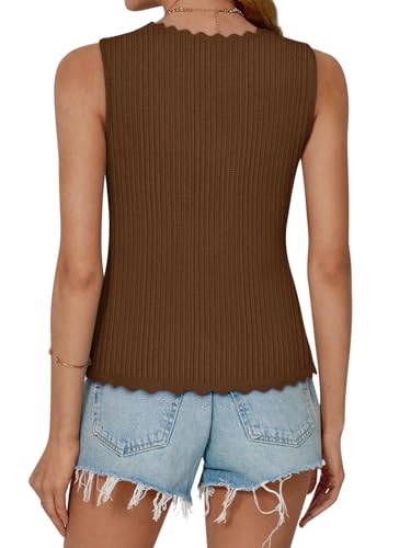 Image of COCCKO Womens Summer Tops Vacation Beach Outfits Cute Tie Front Crochet Vest Knit Sleeveless Sweaters