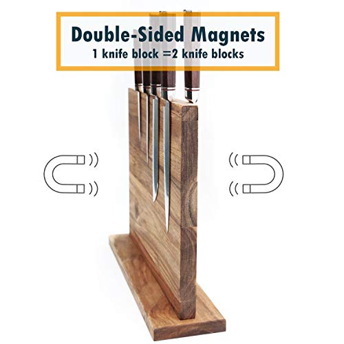 Resafy Magnetic Chef Knife Acacia Wooden Block Holder 12.5 X 10 Inches Rack Magnetic Universal Stands with Strong Enhanced Magnets Strip Kitchen Storage Cutlery Large Organizer