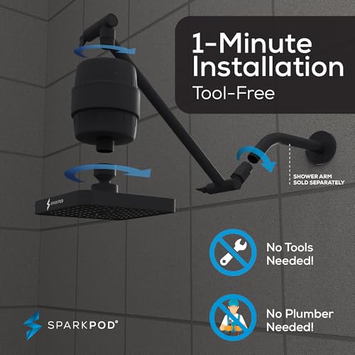 Image of SparkPod Filtered Shower Head w / 11 inch Shower Arm, 6 inch Round, Black Matte
