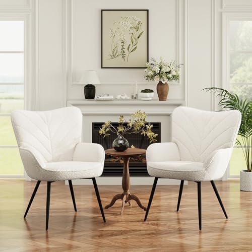 MALOL Mid-Century Sherpa Upholstered Accent Chair, Cozy Armchair ...