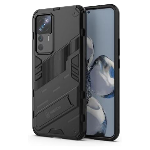 DEDUX Case for Xiaomi Mi 12T Pro 5G, Military Armor Phone Case Cover Hard PC Silicone Tpu Bumper with Foldable Stand. Black Cover
