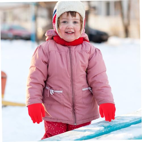 Warm Full Finger Gloves Knitted Solid Color for Autumn Winter Fits Ages for and School Bus Wait Red4