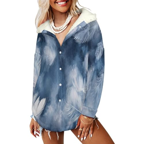 Blouson sweats à capuche hiver chaud motif plumes lavis d'encre