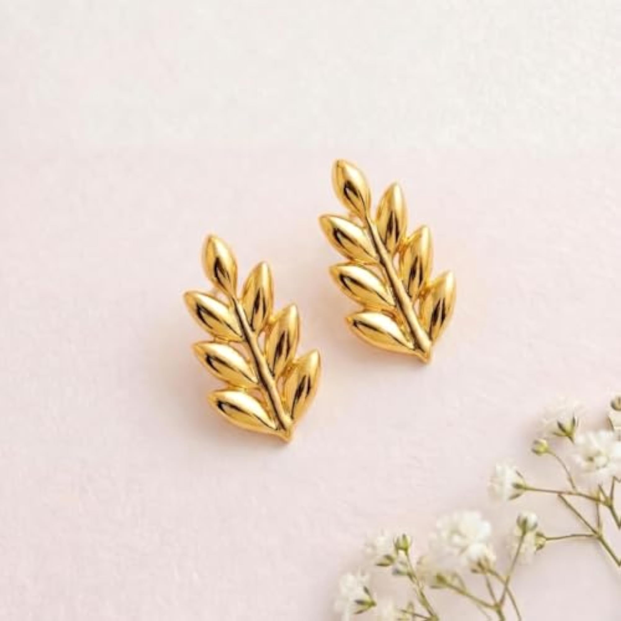 Women's Gold-Plated Sterling Silver Leaf Motif Earrings