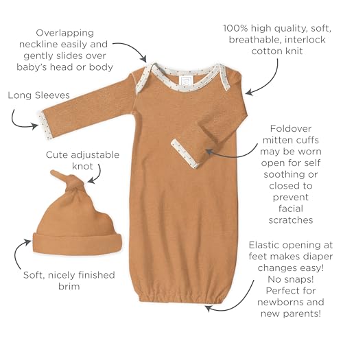 Image of SwaddleDesigns Baby Gift Set, Watercolor Sunny Days Muslin Swaddle Blanket and Butterum Newborn Hat and Pajama Gown with Mitten Cuffs, Softest Cotton