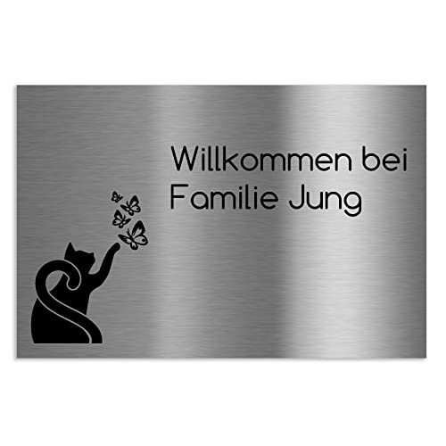 Jung Edelstahl Design Türschild verschiedene Größen und Motive personalisierbar. Briefkastenschild V2a Edelstahl selbstklebend (120 X 80 mm)
