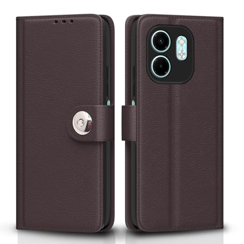 Image of Pikkme Flip Cover Leather Finish | Inside TPU with Card Pockets | Wallet Stand and Shock Proof | Complete Protection Button Flip Case for Infinix Smart 9 HD(Coffee)