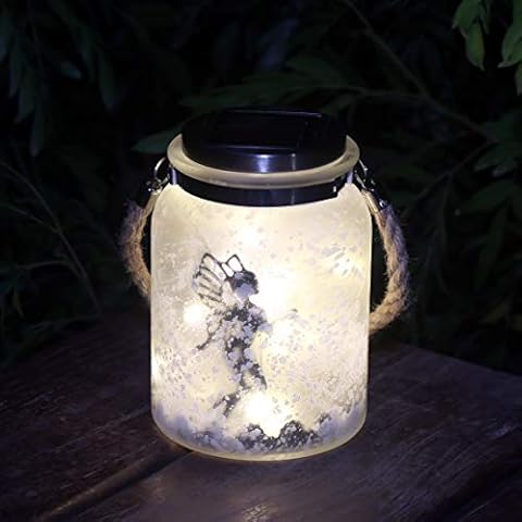 KAIXOXIN 2 Pack Solar Lantern Fairy Lights Ideal for Great Gifts White Frosted Glass Hanging Jar Solar Lights Outdoor Decorative 20 Warm White Mini LED String Lights (Fairy-2) Cover