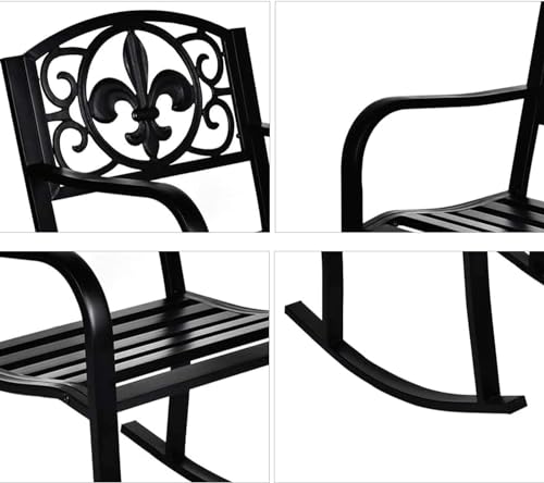 MAGIC UNION Outdoor Metal Rocking Chairs Set of 2, Patio Swings Seating Black Patio Rocker Cast Iron Glider Chair for Outdoors, Deck, Backyard, Garden, Terrace (Set of 2)