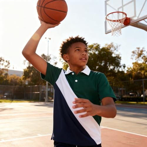 RAISEVERN Boys Polo Shirts Size 10-12 Performance Youth Collared Golf Striped Shirts Uniform Blue Green by RAISEVERN - Image 2
