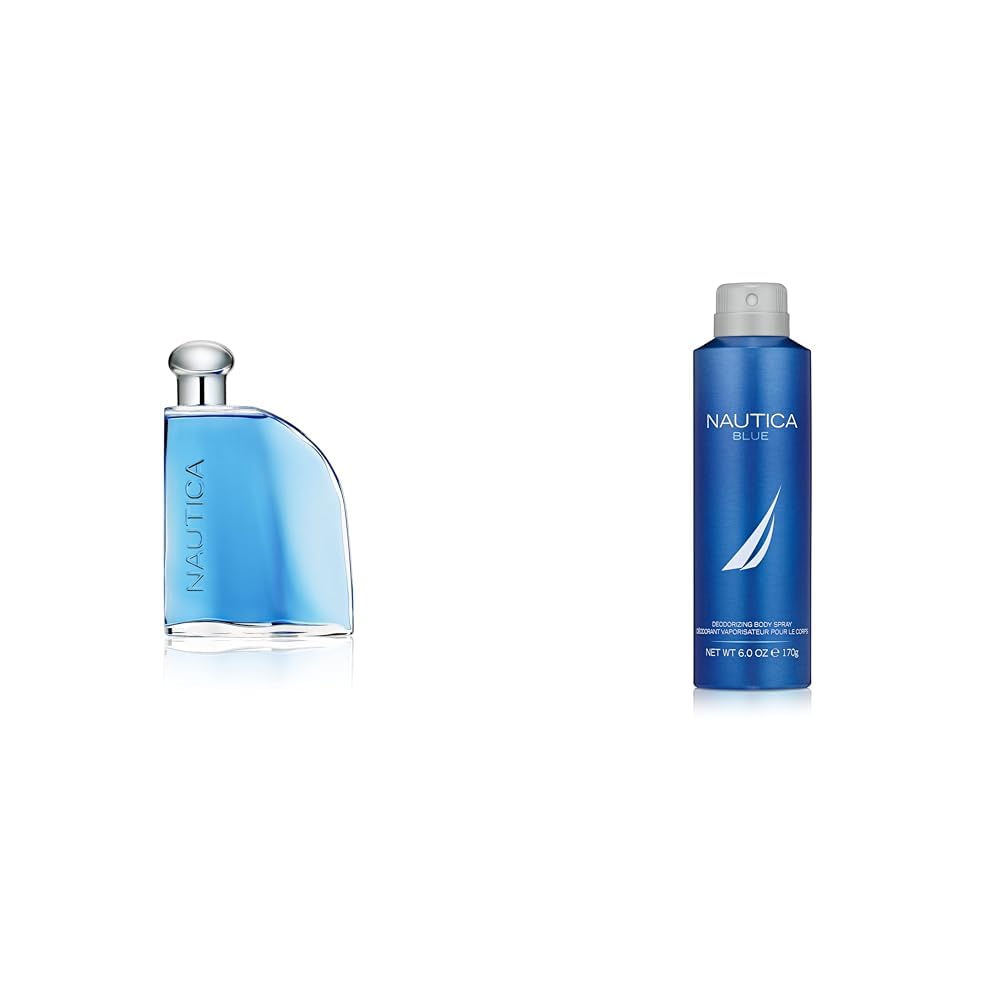 Nautica Blue Eau De Toilette for Men - Invigorating, Fresh Scent - Woody, Fruity Notes of Pineapple & Blue Deodorizing Body Spray - Iconic, Vegan Formula, Deodorant Spray