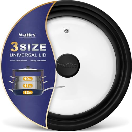 Universal Lid for Pots Pans and Skillets - Tempered Glass with Heat Resistant Silicone Rim Fits 10 11 and 12 Diameter Cookware Round