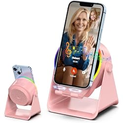 Wireless Induction Speaker, 4 in1 Phone Stand Bluetooth Speaker Amplifier with Colorful Ambient Light 360° Rotation Holder for Tablet iPhone Android,Cool Tech Gadgets Gifts for Adults Teens (Pink)
