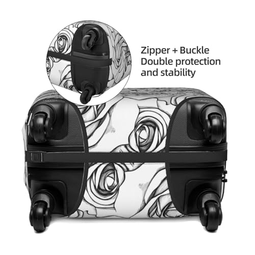 Black And White Roses Elastic Travel Luggage Cover, Washable Spandex Suitcase Protector, Anti-Scratch Fits 18-32 Inch4