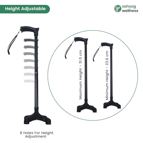 Image of Sahyog Wellness Height Adjustable Walking Stick for Elderly & Physically Challenged with 4 Legs (Black)