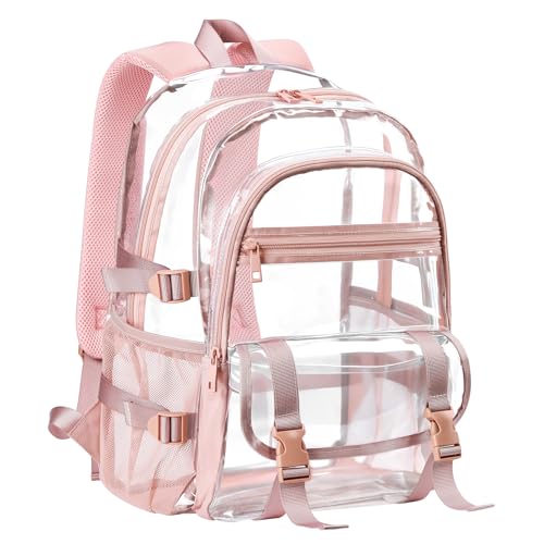 BORMELUN Clear Backpack for School Transparent Bookbag for Work Concerts,17 in (Pink) by BORMELUN - Used condition - US$14.25