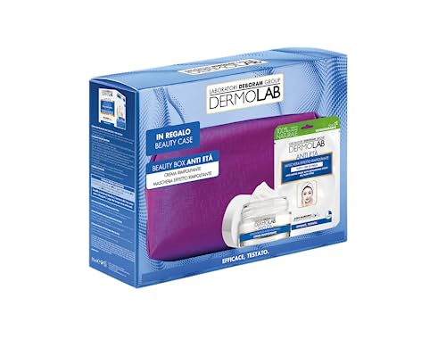 Dermolab - Beauty Box Anti-Età con Crema Viso Rimpolpante 50 ml, con Acido Ialuronico, Effetto Filler Elasticizzante, e Maschera Viso in Tessuto, Azione Idratante e Rimpolpante, con Pochette