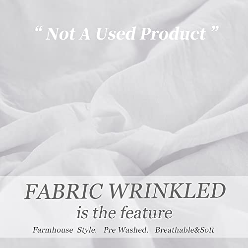 HIG 3 Piece King Ruffle Duvet Cover Off White Handmade Rustic Ruffle - 100% Washed Cotton Bedding Cover - Natural Wrinkle & Breathable Zipper Closure & Corner Ties (Hans), Hans-Off White