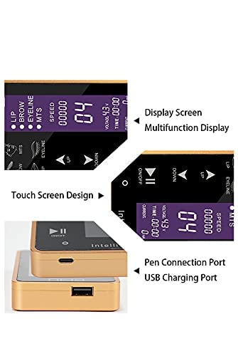 Intelli Professional Digital Permanent Makeup Machine Kit For Eyebrow Tattoo Multi Function Microshading - Microblading Lcd Panel - Ombre Powder Brows. Lip Blushing Eyeliner- Supplies (Machine, Gold) #TOP6