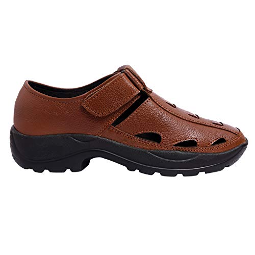 Image of Brown Leather Closed Toe Sandals with a Hidden Heel