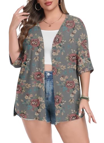 Image of Lastshe Womens Plus Size Cardigan Short Sleeve Lightweight Loose Cover Ups Open Front Sweaters Summer Cardigan