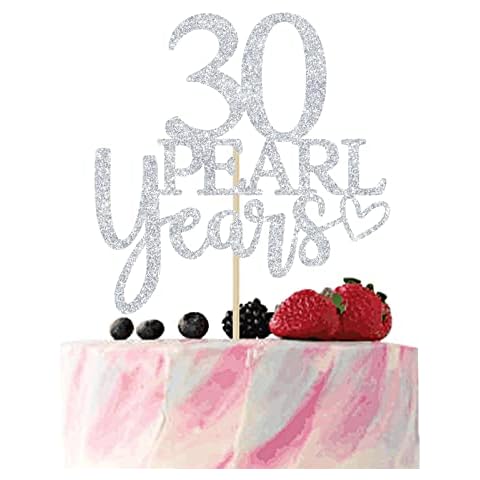 30 Pearl Years Cake Topper Silver Glitter, Happy 30th Anniversary Cake Decorations, Cheers to 30 Years, 30 Years Wedding Anniversary Party Decoration Supply Cover
