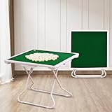 35' Mahjong Table, Folding Card Game Table for 4 with Felt Green Surface（Wood）, Domino Table with Drawers and Cup Holders, Great for Poker Cards, Mahjong, Board Games